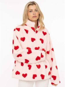 Zwillingsherz Bluza polarowa "Herzi" w kolorze jasnoróżowym rozmiar: XL. Różowe bluzy Zwillingsherz, xl, bez wzorów, z polaru, bez kaptura. Za 174,95 zł.