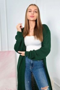Sweter długi kardigan ciemno zielony. Zielone długie swetry KESI, l, z dzianiny, bez kołnierzyka, plus size. Za 190,70 zł.