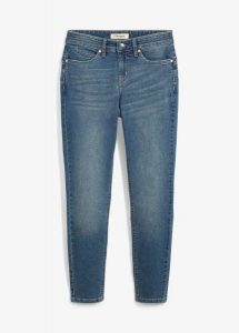 Dżinsy skinny, mid waist, ze stretchem. Niebieskie jeansy bonprix, bez wzorów, z jeansu, z podwyższonym stanem. Za 142,99 zł.