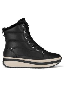 Rieker Revolution Lifestyle Trzewiki W0963-01 Czarny. Czarne botki Rieker Revolution Lifestyle, bez wzorów, ze skóry, bez obcasa, na koturnie, bez zapięcia. Za 399,00 zł.