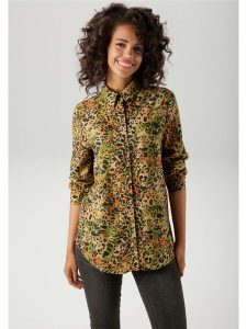 Aniston Bluzka w kolorze zielono-pomarańczowym rozmiar: 36. Zielone bluzki Aniston, bez wzorów, z wiskozy, bez kołnierzyka, bez ramiączek. Za 48,16 zł.