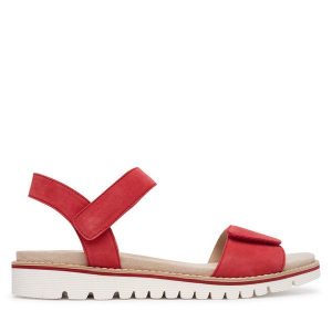 Sandały Ara. Czerwone sandały Ara, bez wzorów, bez obcasa, na płaskiej podeszwie, bez zapięcia. Za 399,99 zł.
