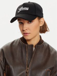 Guess Czapka z daszkiem AW5182 WOL01 Czarny. Czarne czapki Guess, z aplikacjami, z materiału. Za 129,99 zł.