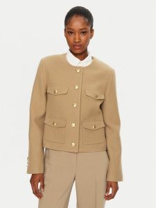 Tommy Hilfiger Kurtka przejściowa WW0WW43754 Beżowy Regular Fit. Brązowe kurtki TOMMY HILFIGER, bez wzorów, z wełny, bez kaptura. Za 579,00 zł.