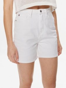 Tommy Hilfiger Szorty jeansowe WW0WW41321 Biały Regular Fit. Białe szorty TOMMY HILFIGER, bez wzorów, z bawełny. Za 299,99 zł.