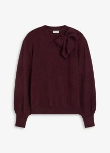 Sweter z aplikacją w kształcie kokardy. Czerwone swetry klasyczne bonprix, bez kołnierzyka. Za 109,99 zł.