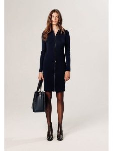 Rodier Sukienka w kolorze granatowym rozmiar: M. Niebieskie sukienki Rodier, m, bez wzorów, z wełny, klasyczne, bez kołnierzyka, bez ramiączek, midi. Za 284,15 zł.