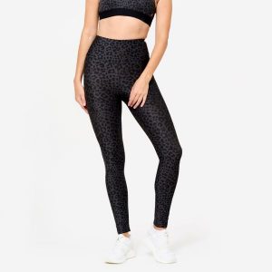 Legginsy fitness damskie Domyos. Brązowe legginsy DOMYOS, bez wzorów, z elastanu, z podwyższonym stanem. Za 69,99 zł.