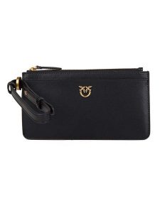 Pinko Skórzany portfel w kolorze czarnym - 13 x 8 cm rozmiar: onesize. Czarne portfele Pinko, bez wzorów, z materiału. Za 461,21 zł.
