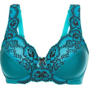 Biustonosz minimizer na fiszbinach, z koronką. Niebieskie biustonosze bonprix, bez wzorów, z koronki. Za 77,99 zł.