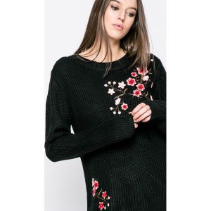 Answear - Sweter Blossom Mood. Czarne swetry klasyczne marki ANSWEAR, z dzianiny, z krótkim rękawem. W wyprzedaży za 79,90 zł.