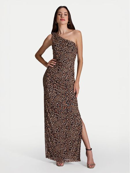 Swing Sukienka wieczorowa 5AI16600 Beżowy Slim Fit. Brązowe kombinezony Swing, bez wzorów, z syntetyku, wizytowe, bez kołnierzyka, bez ramiączek. Za 429,99 zł.