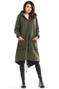 Ciepła długa bluza damska jak parka bawełna premium khaki. Brązowe bluzy Infinite You, m, bez wzorów, z bawełny, z kapturem. Za 319,00 zł.