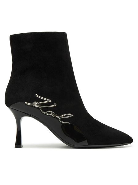 KARL LAGERFELD Botki KL32744 Czarny. Czarne botki KARL LAGERFELD, bez wzorów, ze skóry, bez obcasa, na szpilce, bez zapięcia. Za 589,99 zł.