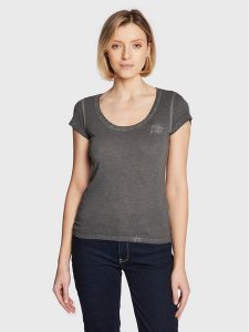 Guess T-Shirt Script Logo W2GI52 K9SN1 Szary Regular Fit. Szare t-shirty Guess, s, z aplikacjami, z bawełny, bez kołnierzyka, bez ramiączek. Za 169,99 zł.