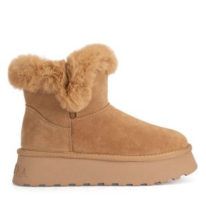 Śniegowce Badura. Brązowe buty zimowe Badura, bez obcasa, bez zapięcia. Za 279,99 zł.