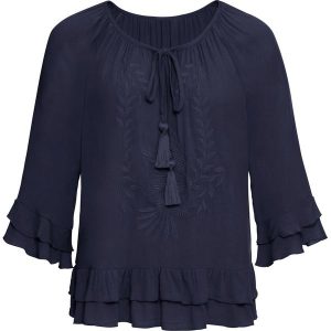 Tunika z haftem. Czerwone tuniki bonprix, z aplikacjami, boho, bez kołnierzyka, bez ramiączek. Za 124,99 zł.