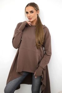 Bluza rozkloszowana u dołu mocca. Bluzy KESI, l, bez wzorów, z bawełny, z kapturem. Za 238,37 zł.