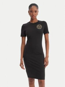 Versace Jeans Couture Sukienka codzienna 80HAOT02 CJ03T Czarny Slim Fit. Czarne sukienki Versace Jeans Couture, na co dzień, xs, bez wzorów, z bawełny, bez kołnierzyka, bez ramiączek, proste. Za 659,99 zł.