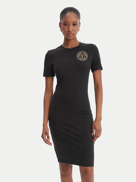 Versace Jeans Couture Sukienka codzienna 80HAOT02 CJ03T Czarny Slim Fit. Czarne sukienki Versace Jeans Couture, na co dzień, xs, bez wzorów, z bawełny, bez kołnierzyka, bez ramiączek, proste. Za 659,99 zł.