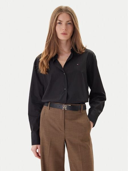 Tommy Hilfiger Koszula WW0WW45612 Czarny Relaxed Fit. Czarne koszule TOMMY HILFIGER, bez wzorów, z bawełny, bez kołnierzyka, bez ramiączek. Za 419,99 zł.