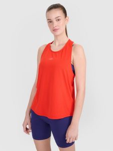 4F Top treningowy oversize szybkoschnący damski - czerwony M. Czerwone topy 4f, m, bez wzorów, bez kołnierzyka, bez ramiączek. W wyprzedaży za 59,99 zł.