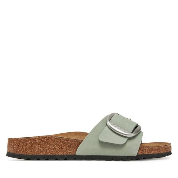 Klapki Birkenstock. Zielone klapki Birkenstock, bez wzorów, bez obcasa. Za 389,99 zł.