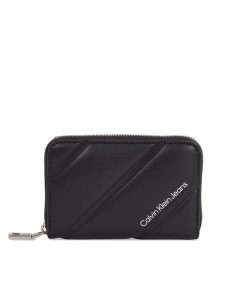Calvin Klein Jeans Portfel Quilted Med Zip Around K60K611972 Czarny. Czarne portfele Calvin Klein Jeans, bez wzorów, z jeansu. Za 239,99 zł.