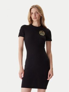 Versace Jeans Couture Sukienka codzienna 79HAOT00 CJ03T Czarny Slim Fit. Czarne kombinezony Versace Jeans Couture, na co dzień, s, bez wzorów, z bawełny, bez kołnierzyka, bez ramiączek, proste. Za 399,99 zł.