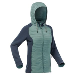 Bluza turystyczna damska Quechua NH500 hybrydowa. Niebieskie bluzy QUECHUA, m, bez wzorów, z tkaniny, bez kaptura. Za 169,99 zł.