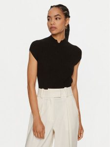 TWINSET Bluzka 242TP3110 Czarny Slim Fit. Czarne bluzki Twinset, m, bez wzorów, z wiskozy, bez kołnierzyka, bez ramiączek. Za 369,99 zł.
