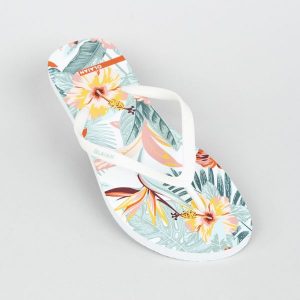 Japonki damskie Olaian 120 Tropical. Białe klapki OLAIAN, bez wzorów, bez obcasa. Za 24,99 zł.