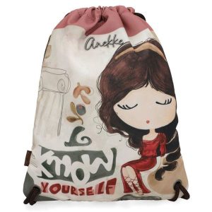 Worek damski Anekke, wykonany z lekkiego materiału tekstylnego z dekoracyjnym nadrukiem zamykany na ściągacz ze sznurkami, kolorowy, 42474-001. Torebki klasyczne Anekke, bez wzorów, z nadrukiem, bez dodatków. Za 119,00 zł.