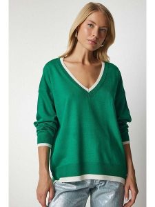 Happiness Istanbul Sweter w kolorze zielonym rozmiar: onesize. Zielone swetry oversize Happiness Istanbul, bez wzorów, ze splotem, bez ramiączek. Za 83,22 zł.