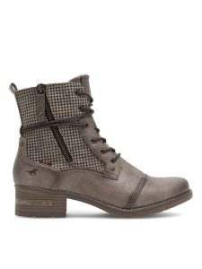Mustang Trzewiki 1229-510 Szary. Szare botki Mustang, bez wzorów, z materiału, bez obcasa, na płaskiej podeszwie, bez zapięcia. Za 349,99 zł.