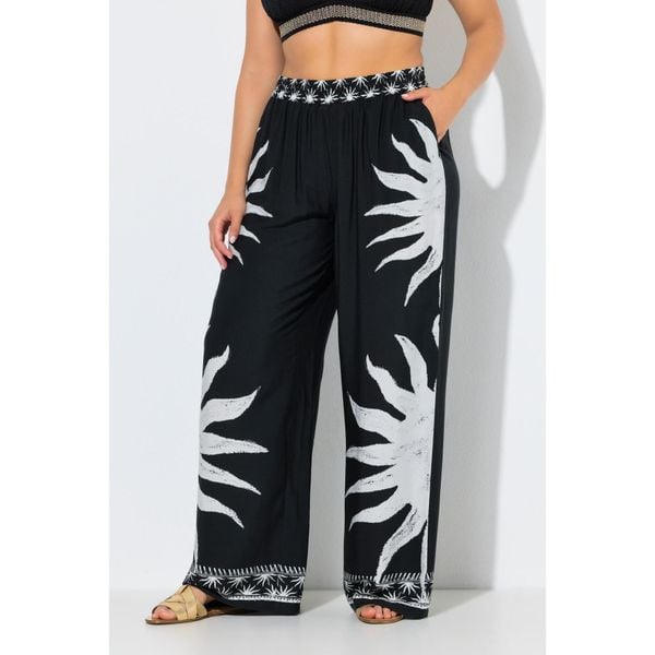 Damskie Spodnie palazzo słońca szeroka nogawka elastyczny pas. Czarne rajstopy i pończochy Ulla Popken, bez wzorów, z materiału. Za 239,99 zł.