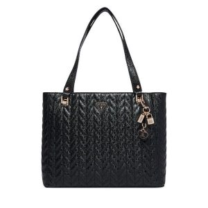Torebka Guess. Czarne shopper bag Guess, z aplikacjami, bez dodatków. Za 674,99 zł.