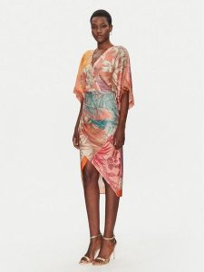 Simona Corsellini Sukienka koktajlowa P25CPAB03001 Pomarańczowy Regular Fit. Brązowe sukienki SIMONA CORSELLINI, bez wzorów, z syntetyku, wizytowe, bez kołnierzyka, bez ramiączek. Za 649,99 zł.