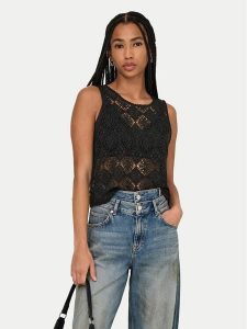 JDY Top Eva 15351499 Czarny Regular Fit. Czarne topy JDY, s, bez wzorów, z syntetyku, bez kołnierzyka, bez ramiączek. Za 39,99 zł.