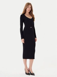 TWINSET Sukienka dzianinowa 252TP3352 Czarny Slim Fit. Czarne sukienki Twinset, m, bez wzorów, z dzianiny, bez kołnierzyka, bez ramiączek. Za 679,99 zł.