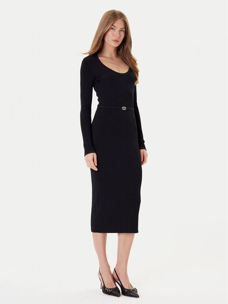TWINSET Sukienka dzianinowa 252TP3352 Czarny Slim Fit. Czarne sukienki Twinset, m, bez wzorów, z dzianiny, bez kołnierzyka, bez ramiączek. Za 539,99 zł.