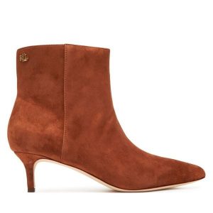 Botki LAUREN RALPH LAUREN. Brązowe botki Lauren Ralph Lauren, bez wzorów, bez obcasa, na szpilce, bez zapięcia. Za 599,99 zł.