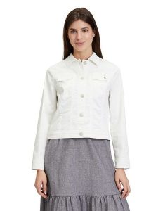 BETTY & CO Kurtka dżinsowa w kolorze białym rozmiar: 46. Brązowe kurtki Betty & Co, bez wzorów, bez kaptura. Za 79,03 zł.