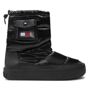 Śniegowce Tommy Jeans. Czarne buty zimowe Tommy Jeans, z jeansu, bez obcasa, bez zapięcia. Za 409,99 zł.