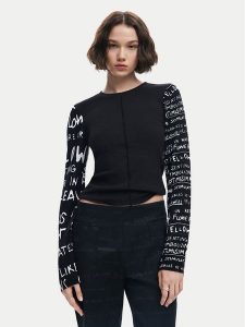 Desigual Bluzka Rebe 24WWTK78 Czarny Slim Fit. Czarne bluzki Desigual, l, bez wzorów, z bawełny, bez kołnierzyka, bez ramiączek. Za 379,99 zł.