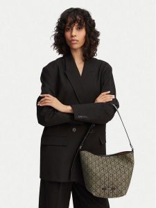Calvin Klein Torebka Emblem Aop Jacquard Tote W/Pouch LV04F3535G Khaki. Brązowe torebki klasyczne Calvin Klein, bez wzorów, z materiału, bez dodatków. Za 529,99 zł.