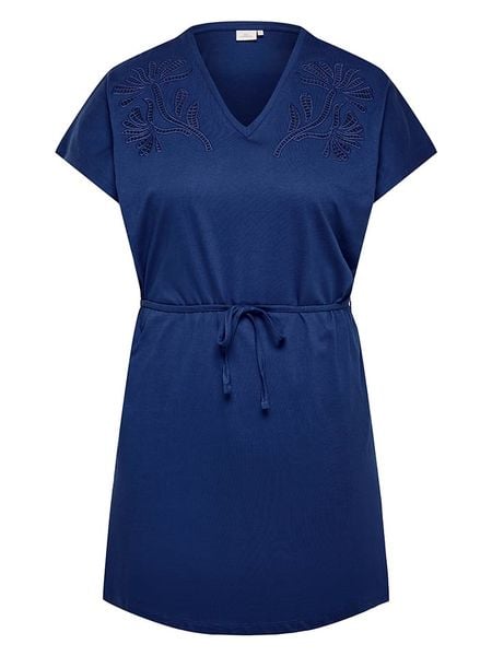 ONLY Carmakoma Sukienka w kolorze granatowym rozmiar: XL-54. Niebieskie sukienki Only Carmakoma, xl, bez wzorów, z bawełny, bez kołnierzyka, bez ramiączek, midi. Za 84,60 zł.