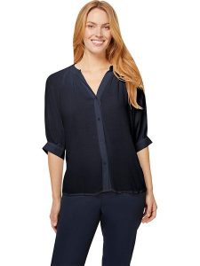 Heine Bluzka w kolorze granatowym rozmiar: 46. Niebieskie bluzki Heine, bez wzorów, z wiskozy, bez kołnierzyka, bez ramiączek. Za 56,99 zł.