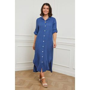 Curvy Lady Lniana sukienka w kolorze niebieskim rozmiar: 44/46. Niebieskie sukienki Curvy Lady, bez wzorów, ze lnu, klasyczne, bez kołnierzyka, bez ramiączek, maxi. Za 162,49 zł.