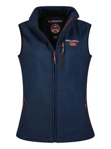 Geographical Norway Kamizelka softshellowa "Vacer" w kolorze granatowym rozmiar: M. Niebieskie kamizelki Geographical Norway, m, bez wzorów, bez kołnierzyka, bez ramiączek, bez kaptura. Za 131,43 zł.